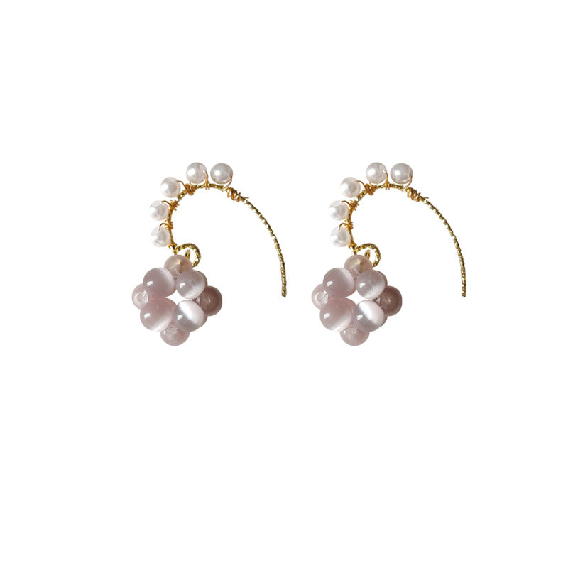 Venta al por mayor Pendientes de aleación de ópalo de vidrio plateado 14K